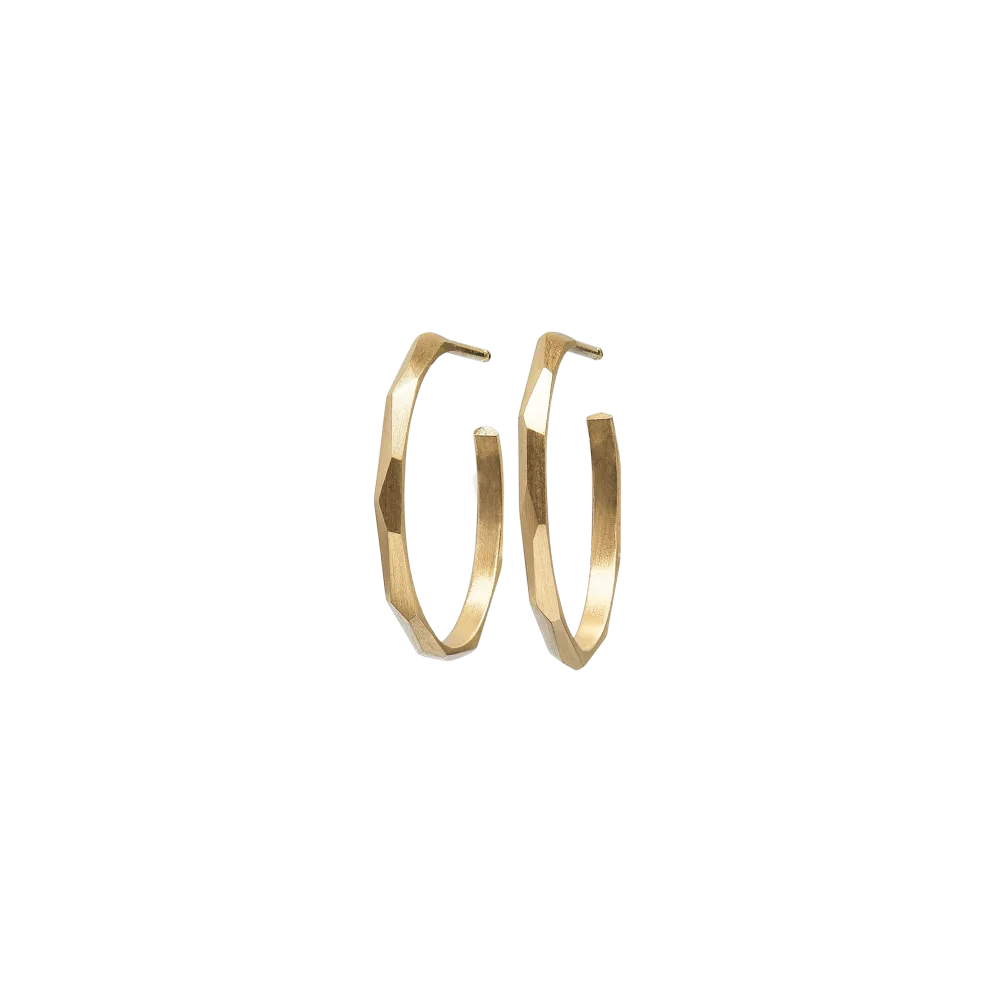 Facet Hoops, L, 18 kt Guld