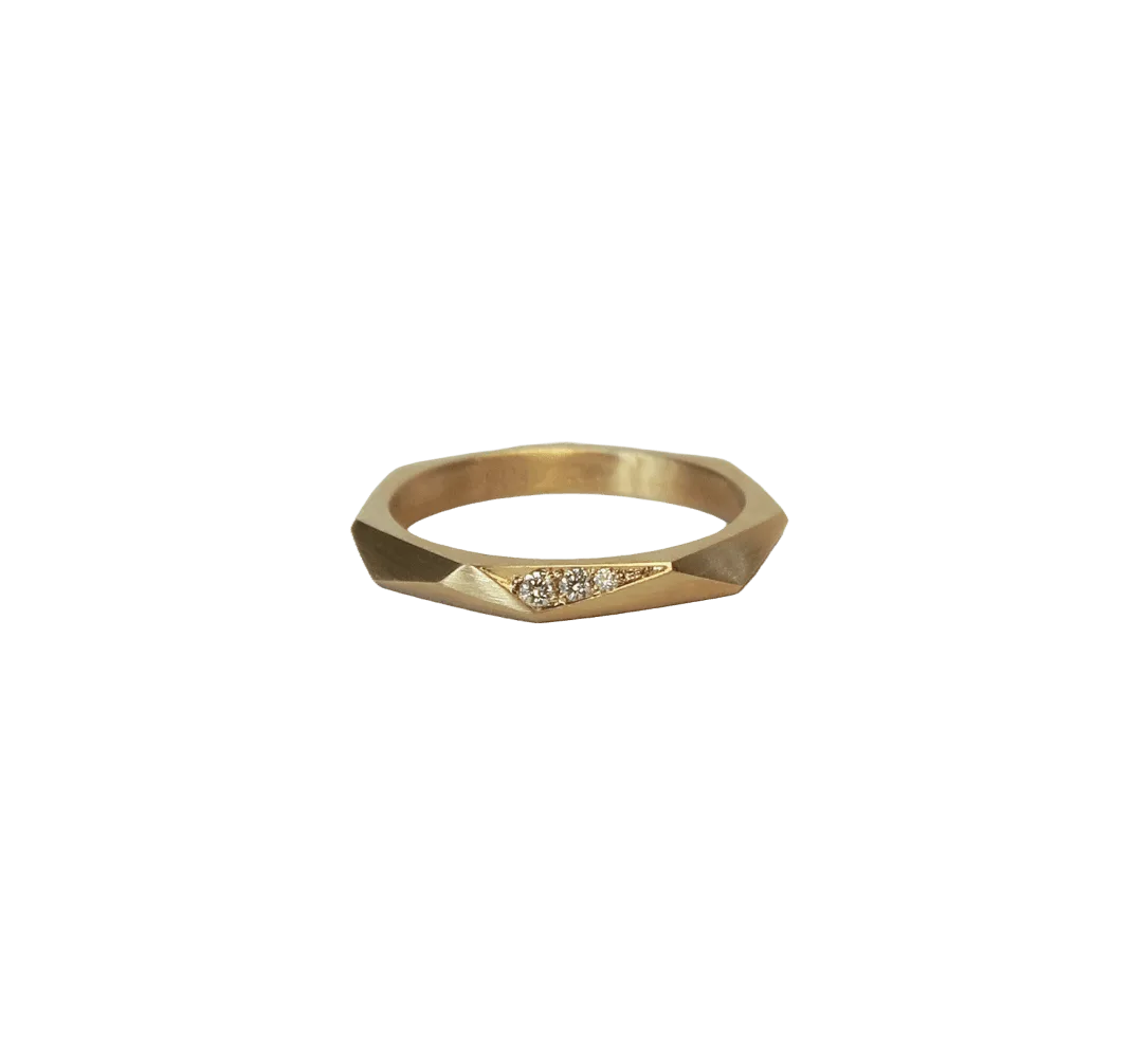Slim Facet Ring, 18 kt. Guld, Diamanter